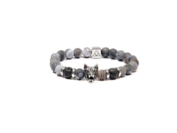 Bracelet with Lava, Gray Agate and Wolf - Magma Canario - Volcanic Jewelry Shop