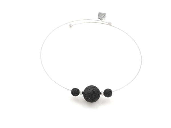 Minimalist necklace with three Lava pearls and steel - Magma Canario - Volcanic Jewelry Shop