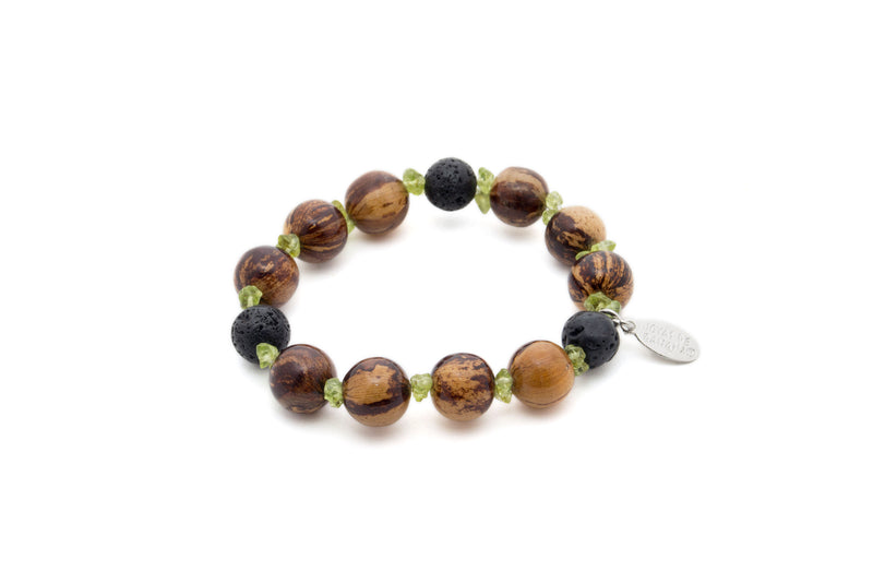 Banana bark, lava, and Peridot bracelet