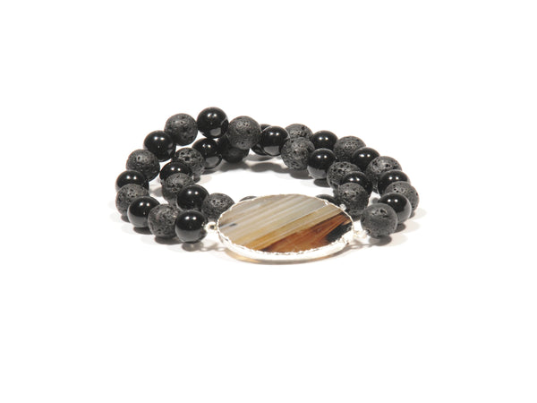 Double lava bracelet with Agate and lavic Agate pearls - Magma Canario - Volcanic Jewelry Shop