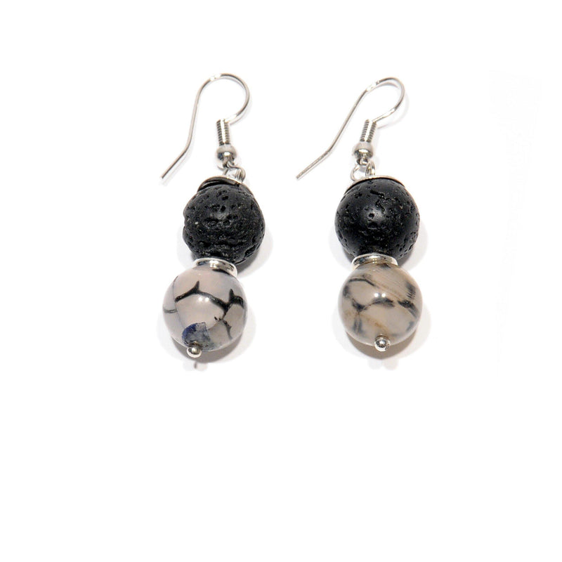 Earrings Lava with "Black Dragon" Lavic Agate - Magma Canario - Volcanic Jewelry Shop