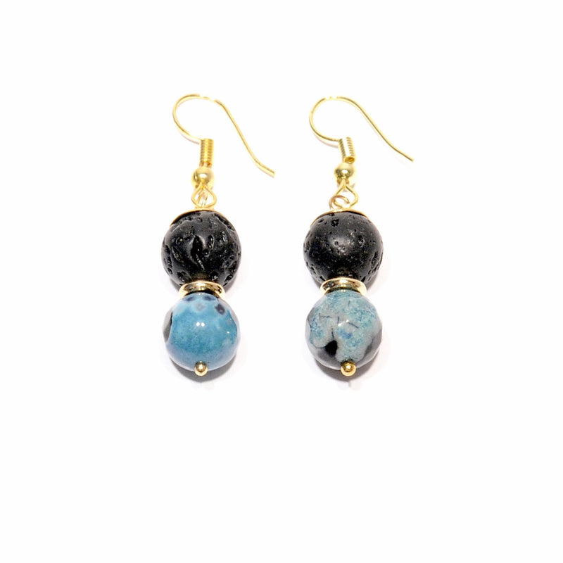 Lava earrings and volcanic Agate "blue fire" - Magma Canario - Volcanic Jewelry Shop