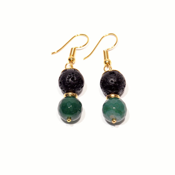 Earrings with Lava and Green Agate - Magma Canario - Volcanic Jewelry Shop
