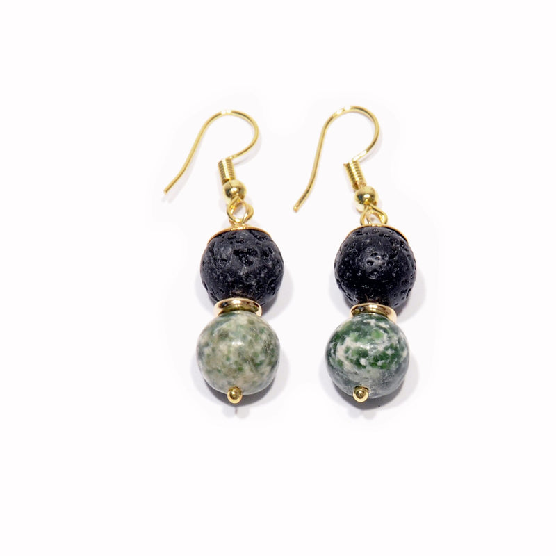 Earrings Lava and green Jasper - Magma Canario - Volcanic Jewelry Shop