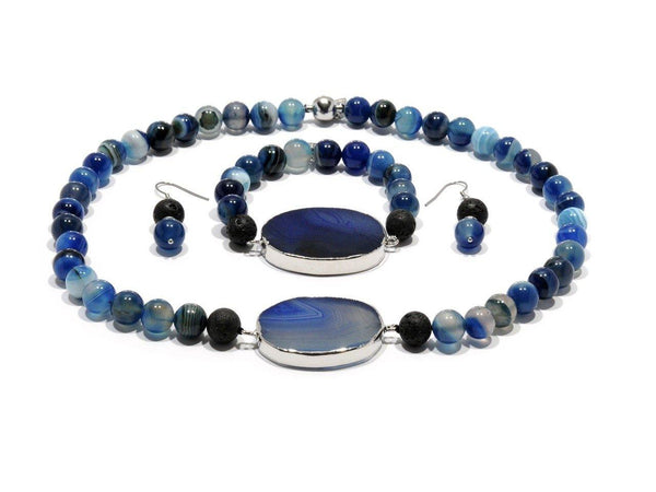 Lava set with imperial blue Agate and Onyx - Magma Canario - Volcanic Jewelry Shop
