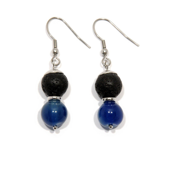 Earrings Lava and imperial blue Agate - Magma Canario - Volcanic Jewelry Shop