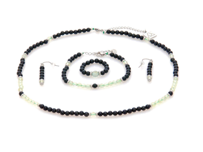 Set with Obsidian and double Green Quartz - Magma Canario - Volcanic Jewelry Shop