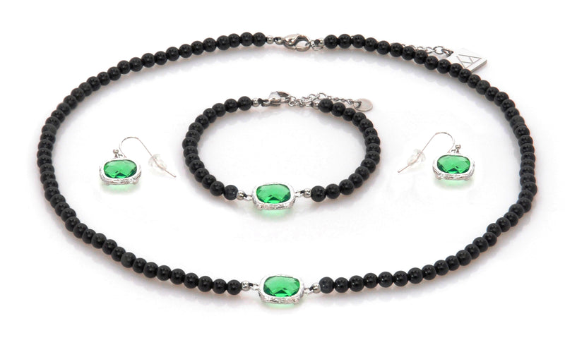Set with Green Crystal and Obsidian - Magma Canario - Volcanic Jewelry Shop