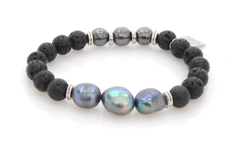 Bracelet with Lava, Hematite and river pearl - Magma Canario - Volcanic Jewelry Shop