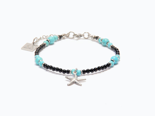 Anklet with Lava, Obsidian, Turquoise and Star in 316L steel - Magma Canario - Volcanic Jewelry Shop