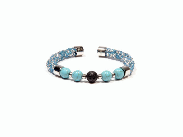 Blue Rhinestone, Turquoise and Lava bracelet - Magma Canario - Volcanic Jewelry Shop