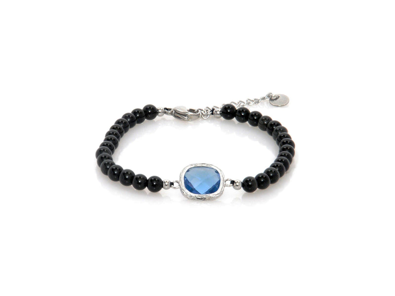 Bracelet with Blue Crystal and Obsidian - Magma Canario - Volcanic Jewelry Shop