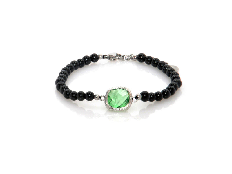 Bracelet with Green Crystal and Obsidian - Magma Canario - Volcanic Jewelry Shop