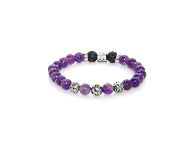 Bracelet with Lava, Amethyst and Bali Beads - Magma Canario - Volcanic Jewelry Shop