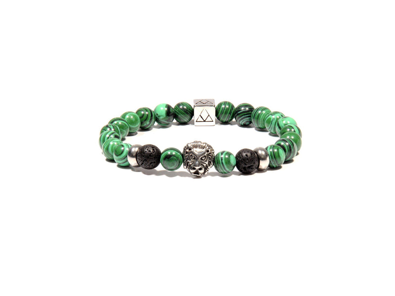 Bracelet with Lava, Malachite and lion - Magma Canario - Volcanic Jewelry Shop