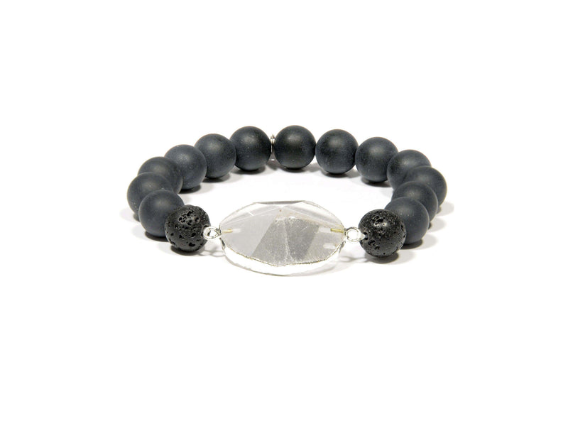 Bracelet with Lava, Matte Lavic Agate and Quartz crystal - Magma Canario - Volcanic Jewelry Shop