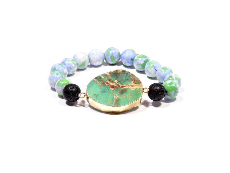 Bracelet with Lava, imperial Jade and Aventurine "Apple" - Magma Canario - Volcanic Jewelry Shop