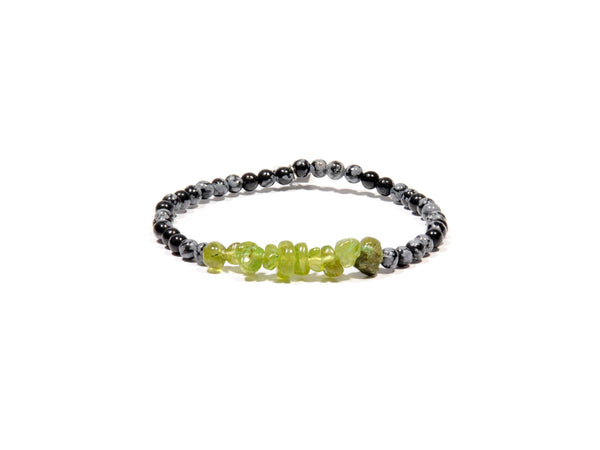 Bracelet with Peridot and "snow flake" Obsidian stone - Real Olivina - Volcanic Jewelry Shop