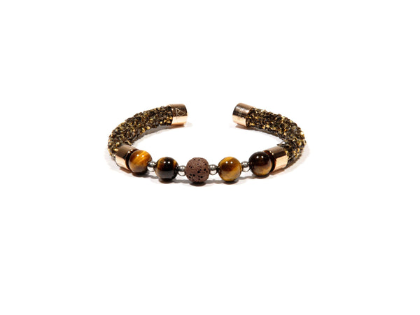 Brown Rhinestone Bracelet, Tiger Eye and Lava - Magma Canario - Volcanic Jewelry Shop