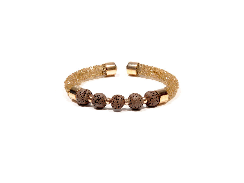 Brown Rhinestone and Lava bracelet - Magma Canario - Volcanic Jewelry Shop