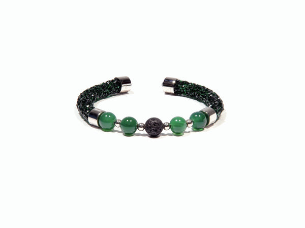 Green Rhinestone, Green Agate and Lava bracelet - Magma Canario - Volcanic Jewelry Shop