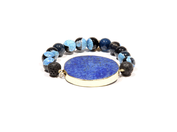 Lava Bracelet, Agate "Blue Fire" and Lapis Lazuli - Magma Canario - Volcanic Jewelry Shop