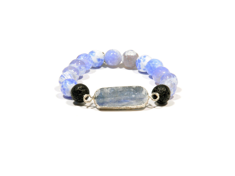 Lava, "Sea" Agate and Blue Kyanite bracelet - Magma Canario - Volcanic Jewelry Shop