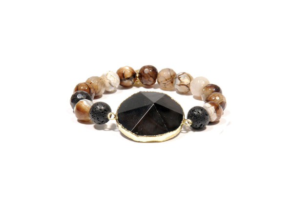 Lava bracelet, "Leopard Agate" and black volcanic Agate crystal - Magma Canario - Volcanic Jewelry Shop
