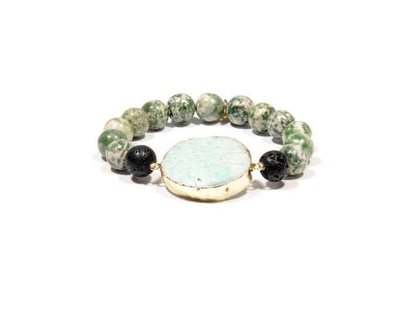Lava bracelet, green Jasper and Jade - Magma Canario - Volcanic Jewelry Shop