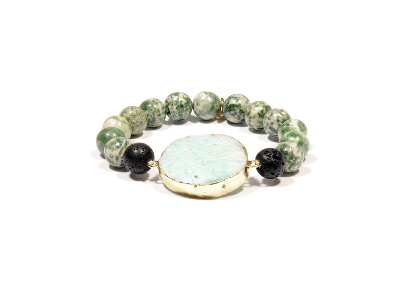 Lava bracelet, green Jasper and Jade - Magma Canario - Volcanic Jewelry Shop