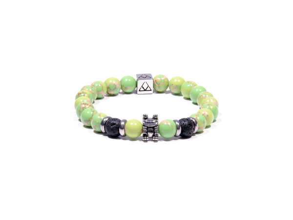 Lava bracelet, green imperial jasper and frog charm - Magma Canario - Volcanic Jewelry Shop