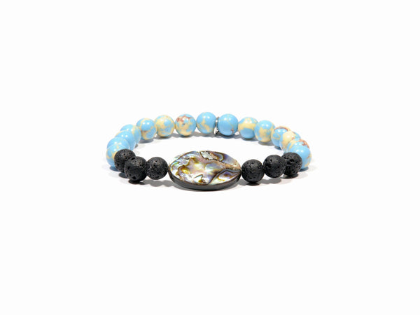 Lava bracelet, natural mother of pearl and blue Jasper - Magma Canario - Volcanic Jewelry Shop