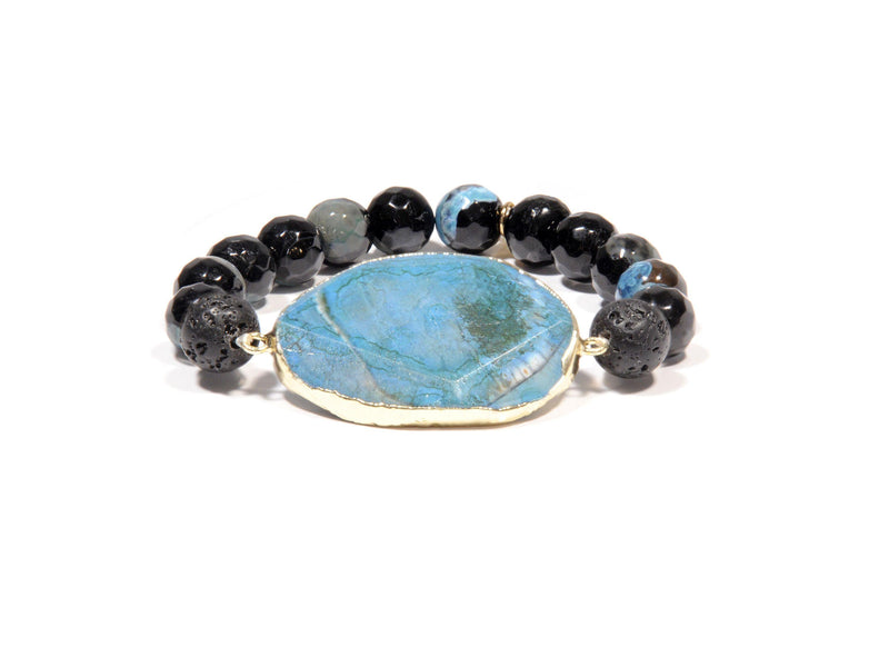 Lava bracelet and volcanic Agate "blue fire" - Magma Canario - Volcanic Jewelry Shop