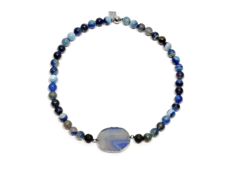 Lava necklace, Imperial blue Agate and Onyx - Magma Canario - Volcanic Jewelry Shop