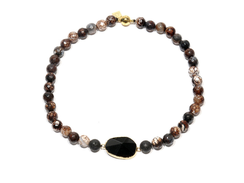 Lava necklace, "Leopard" and black volcanic Agate crystal - Magma Canario - Volcanic Jewelry Shop