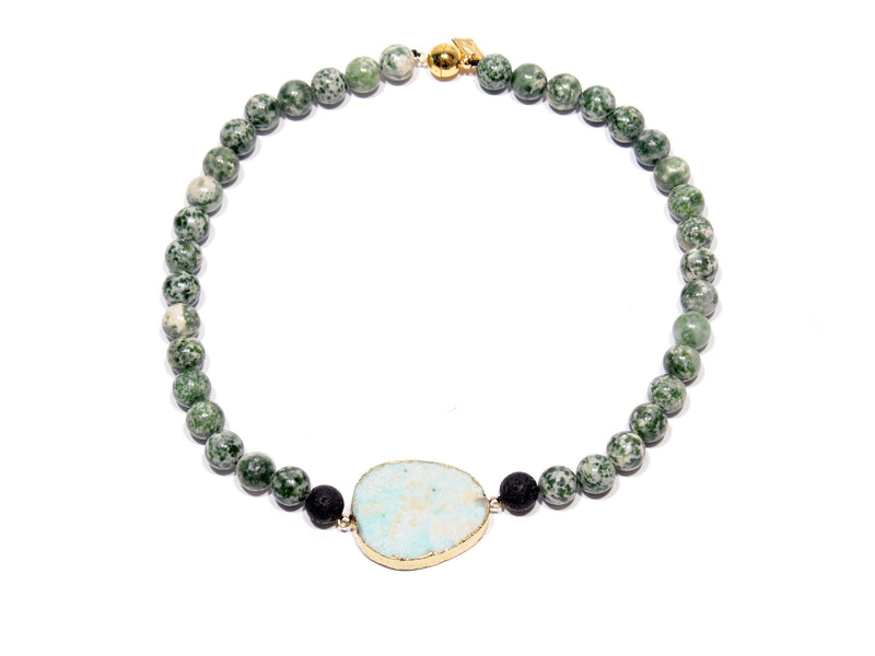 Lava necklace, green Jasper and Jade - Magma Canario - Volcanic Jewelry Shop