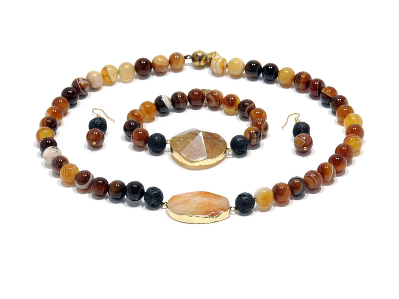 Lava set with Agate "Sun" - Magma Canario - Volcanic Jewelry Shop