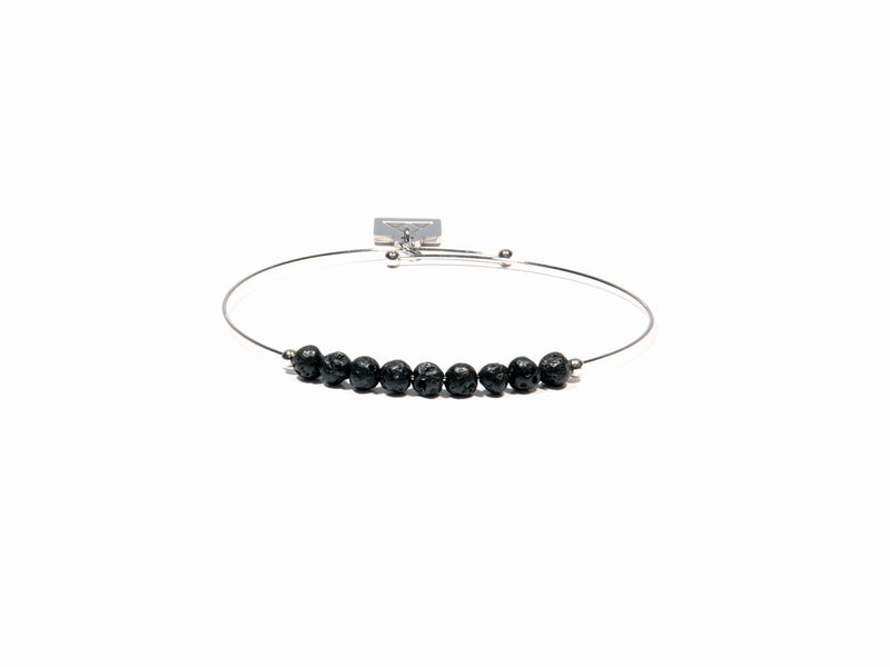 Minimalist bracelet with Lava and steel pearls - Magma Canario - Volcanic Jewelry Shop