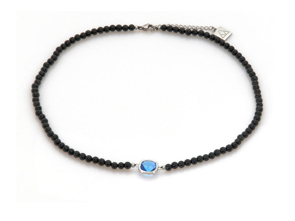 Necklace with Blue Crystal and Obsidian - Magma Canario - Volcanic Jewelry Shop