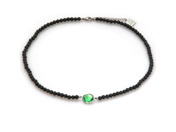 Necklace with Green Crystal and Obsidian - Magma Canario - Volcanic Jewelry Shop