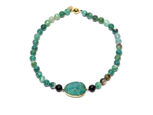 Necklace with Lava, Green Agate and Agate crystal - Magma Canario - Volcanic Jewelry Shop