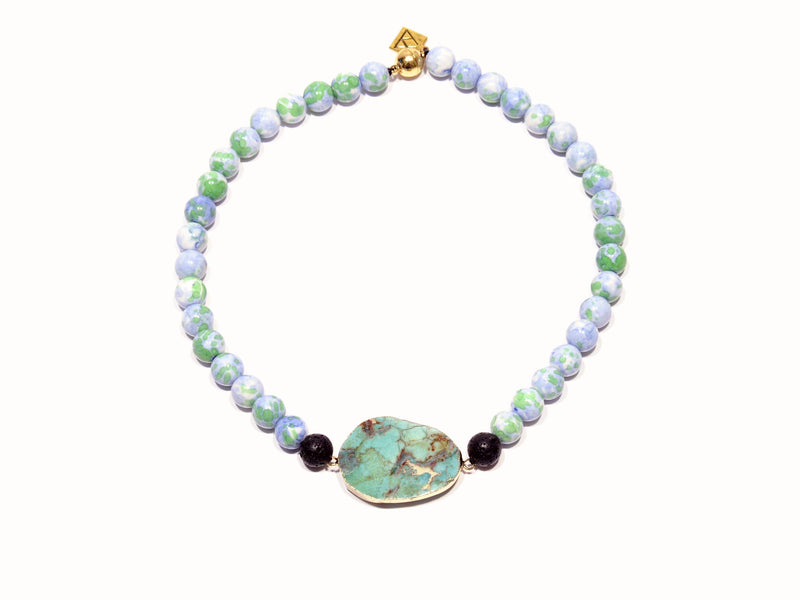Necklace with Lava, imperial Jade and Aventurine "Apple" - Magma Canario - Volcanic Jewelry Shop