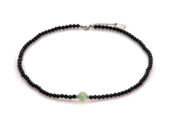 Necklace with Obsidian and Green Quartz sphere - Magma Canario - Volcanic Jewelry Shop