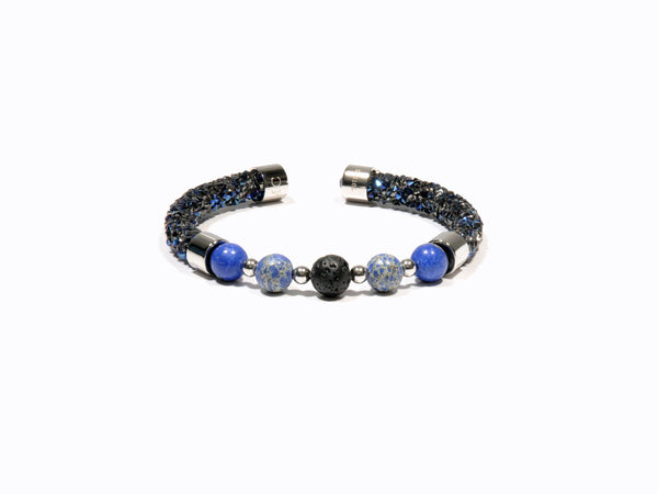Original Rhinestone bracelet in blue, Ocean Jasper and Lava - Magma Canario - Volcanic Jewelry Shop
