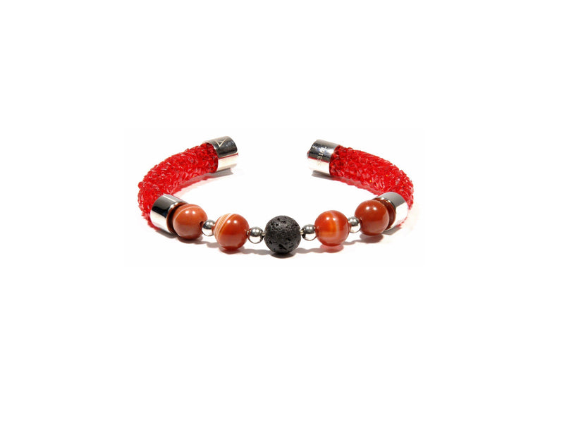 Original Rhinestone bracelet in red, Red Agate and Lava - Magma Canario - Volcanic Jewelry Shop