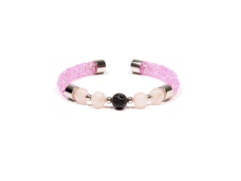 Original Rhinestone bracelet pink, Rose Quartz and Lava - Magma Canario - Volcanic Jewelry Shop