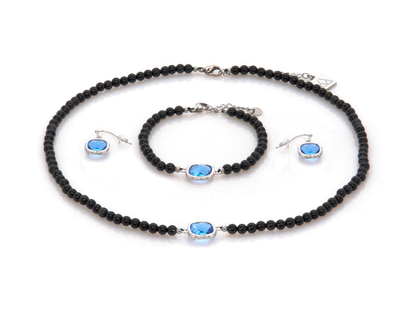 Set with Blue Crystal and Obsidian - Magma Canario - Volcanic Jewelry Shop