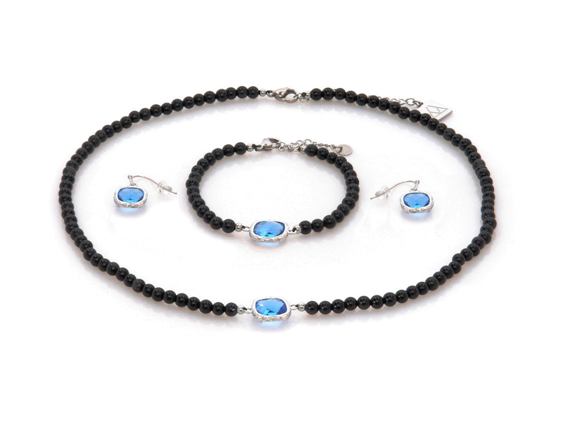Set with Blue Crystal and Obsidian - Magma Canario - Volcanic Jewelry Shop