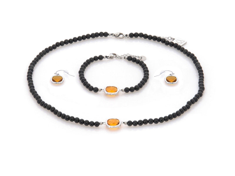 Set with Yellow Crystal and Obsidian - Magma Canario - Volcanic Jewelry Shop